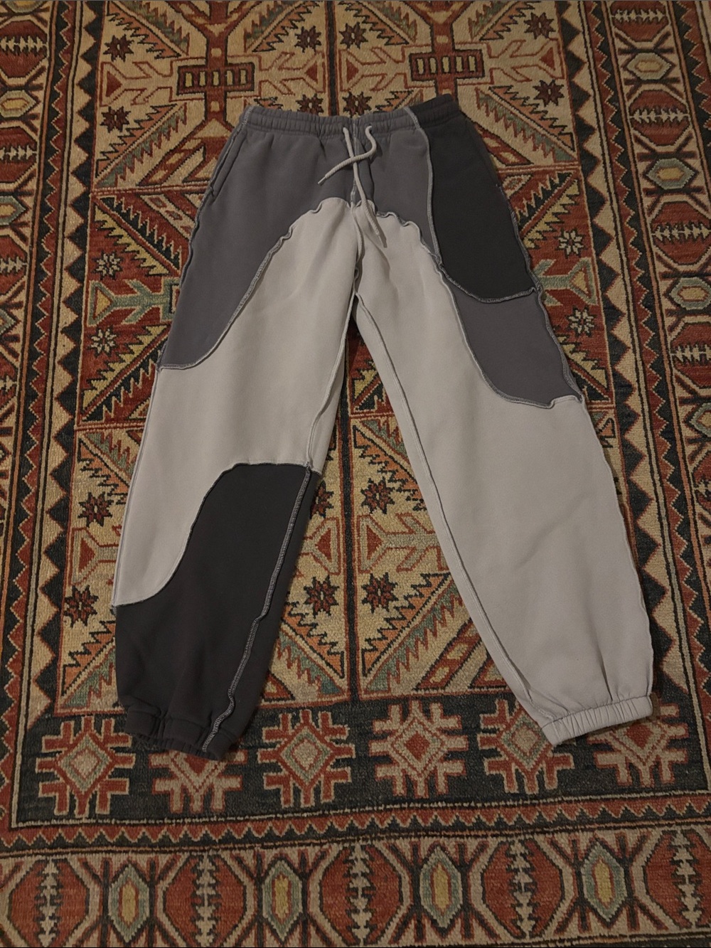 NAMED COLLECTIVE Patchwork Cut-And-Sew Grey Graphic Joggers / Sweatpants Size M